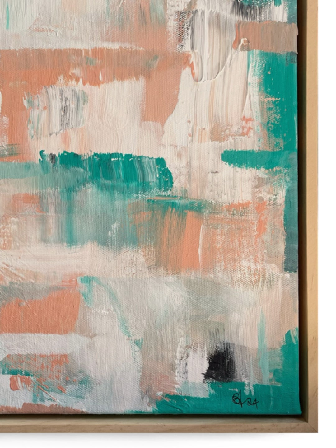 Pastel 2 from the pastel collection is an original hand painted pastel artwork on canvas, featuring soft, flowing colours in gentle pastel pink/orange, blue and white tones. The abstract composition evokes a serene, dream-like atmosphere, with smooth gradients and subtle transitions that create a sense of calm, flowing on from the artwork A pastel dream.