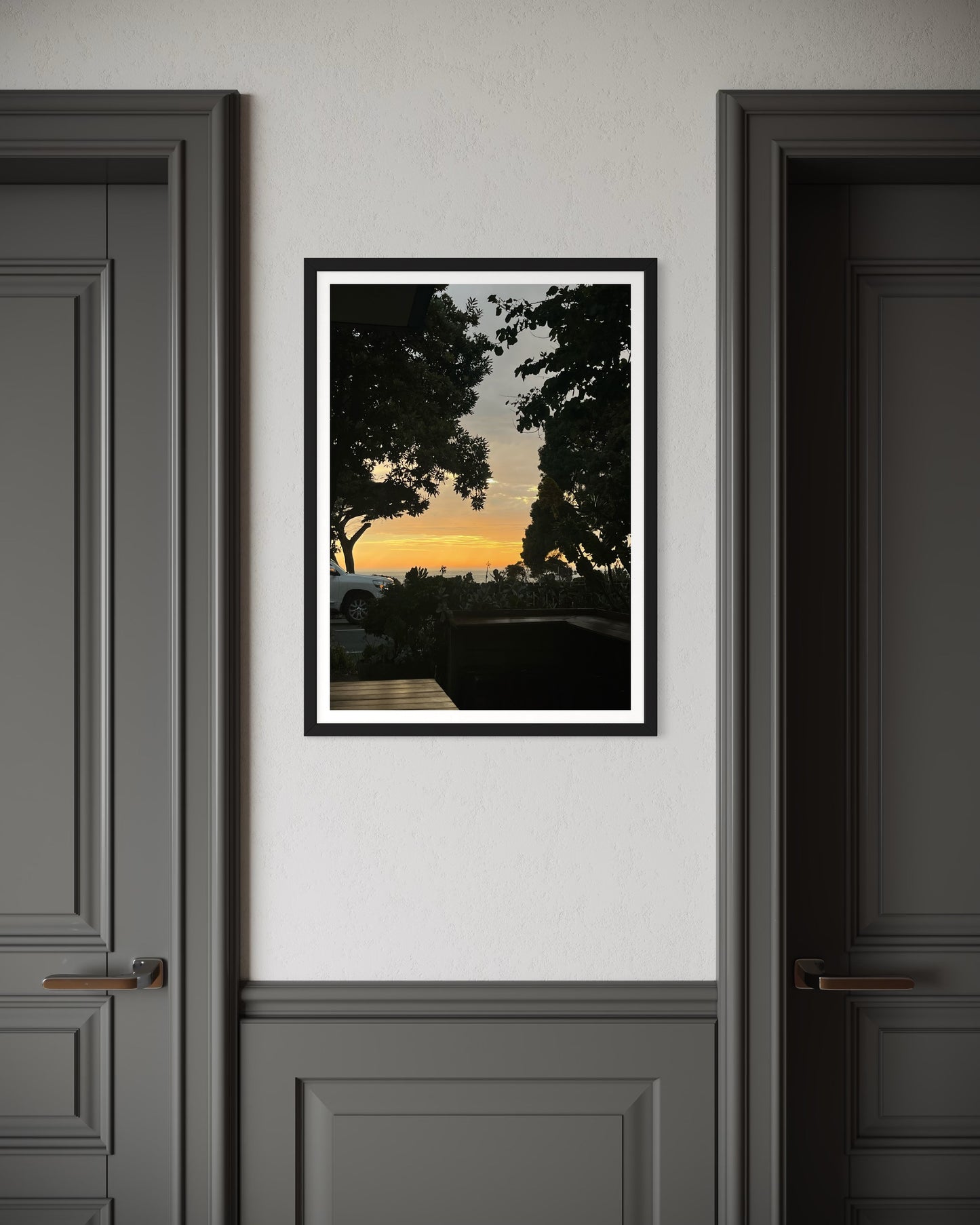 High quality print of a photograph capturing the local Torquay sunrise. The vibrant scene evokes the beauty and calm of the costal life. Printed on premium material for a sophisticated finish.