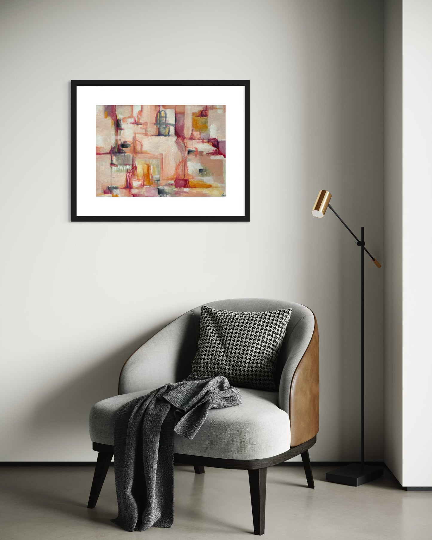 High quality print of an original hand painted abstract artwork of doors. Bold lines, vibrant colours and dynamic shapes evoke a sense of mystery and transformation. Printed on premium material with a natural pine timber border for a sophisticated finish.