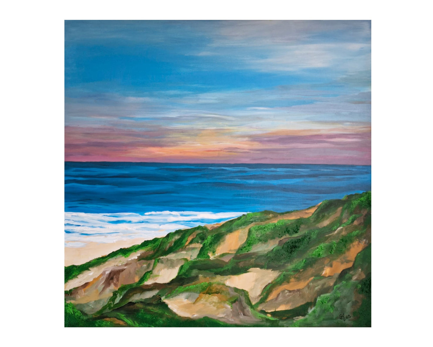 Original abstract painting capturing the beauty of a Barwon Heads, Thirteenth Beach sunset. Layered oil and acrylic paint evokes the natural textures and energy of the coastal landscape. Sweeping brushstrokes mirror the movement of sky and sea, while rich, warm tones reflect the shifting light as day fades. Rather than depicting the scene literally, the work distills the atmosphere—wind, water, light and land—into a textured, immersive expression of Barwon Heads at dusk.